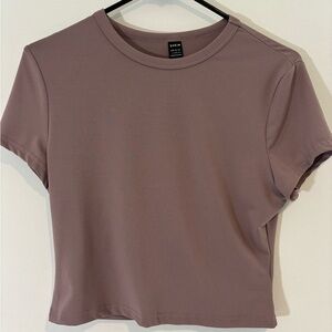 SHEIN Women’s Large Short Sleeve Mauve Cropped Fitted Shirt Top Casual